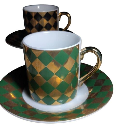 Neiman Marcus Japan Vintage Demitasse Espresso Cup & Saucer Set of 4 Gold Diamon - Picture 10 of 15
